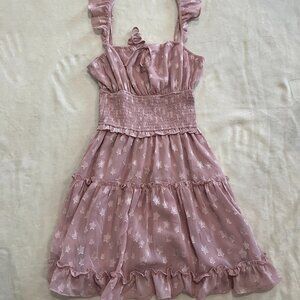Storia Women's Pink Lucky Star Tiered Ruffle Dress Size Small Ruffled Sleeve